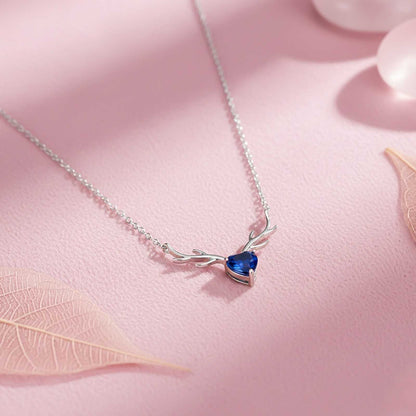 Silver Deer Theme Heart Sapphire Necklace