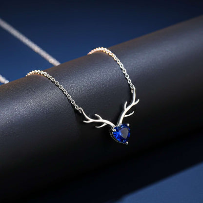Silver Deer Theme Heart Sapphire Necklace