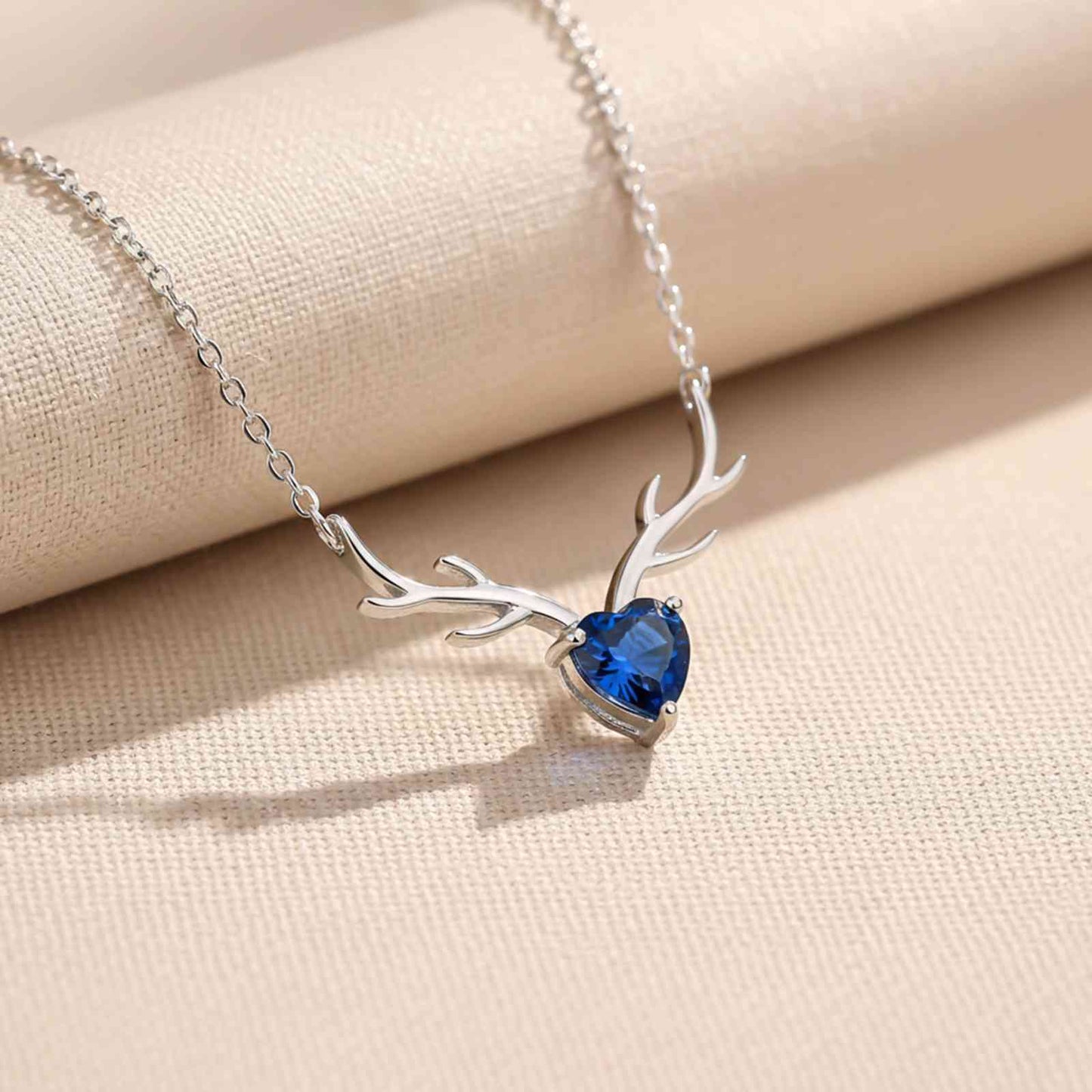 Silver Deer Theme Heart Sapphire Necklace