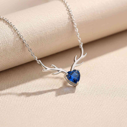 Silver Deer Theme Heart Sapphire Necklace
