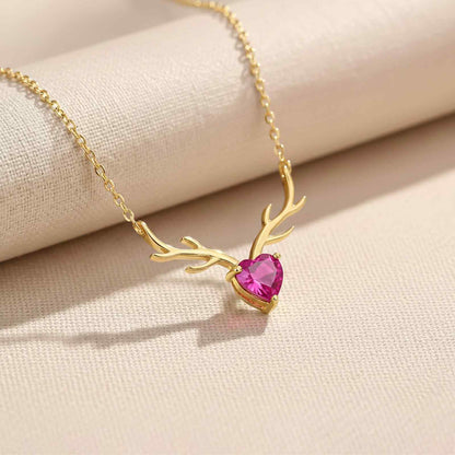 Golden Deer Theme Heart Pink Sapphire Necklace