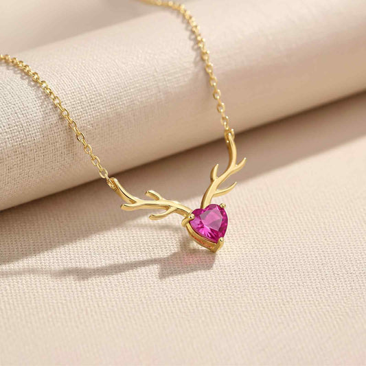 Golden Deer Theme Heart Pink Sapphire Necklace