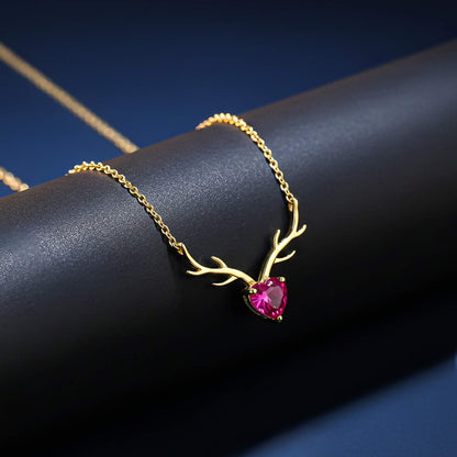 Golden Deer Theme Heart Pink Sapphire Necklace