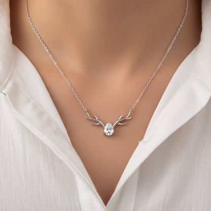 Silver Deer Antler Cubic Zircon Necklace