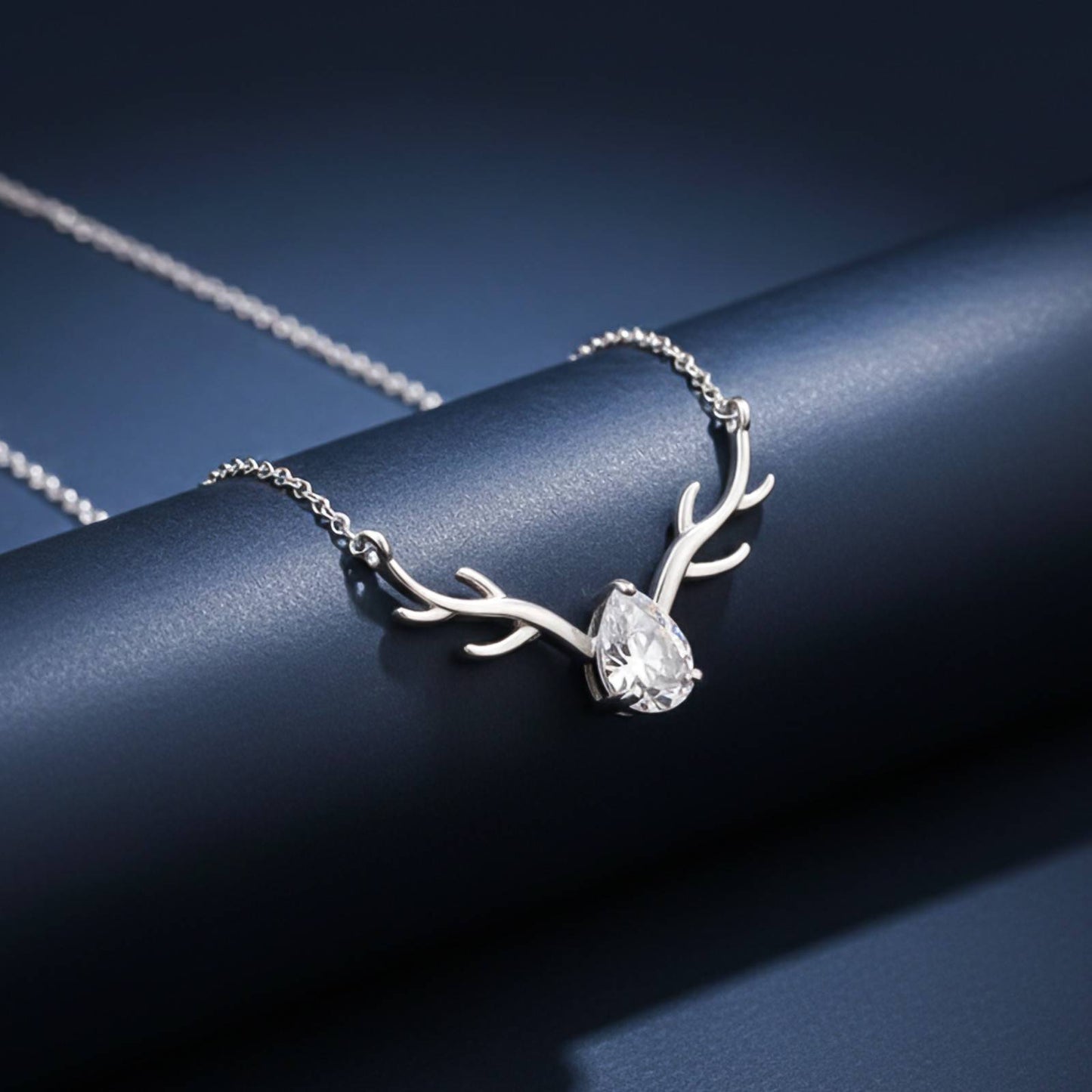 Silver Deer Antler Cubic Zircon Necklace