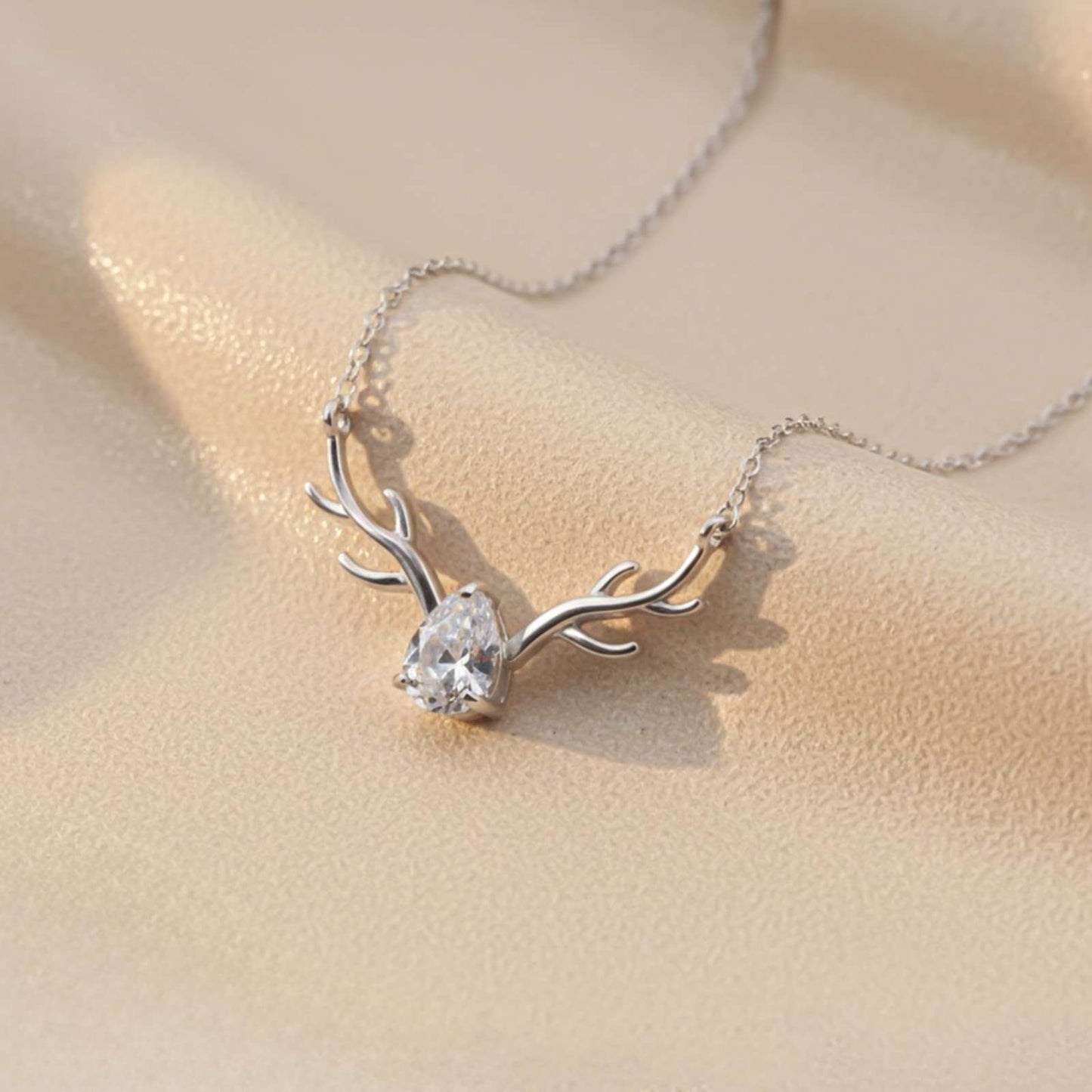 Silver Deer Antler Cubic Zircon Necklace