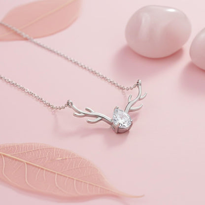 Silver Deer Antler Cubic Zircon Necklace