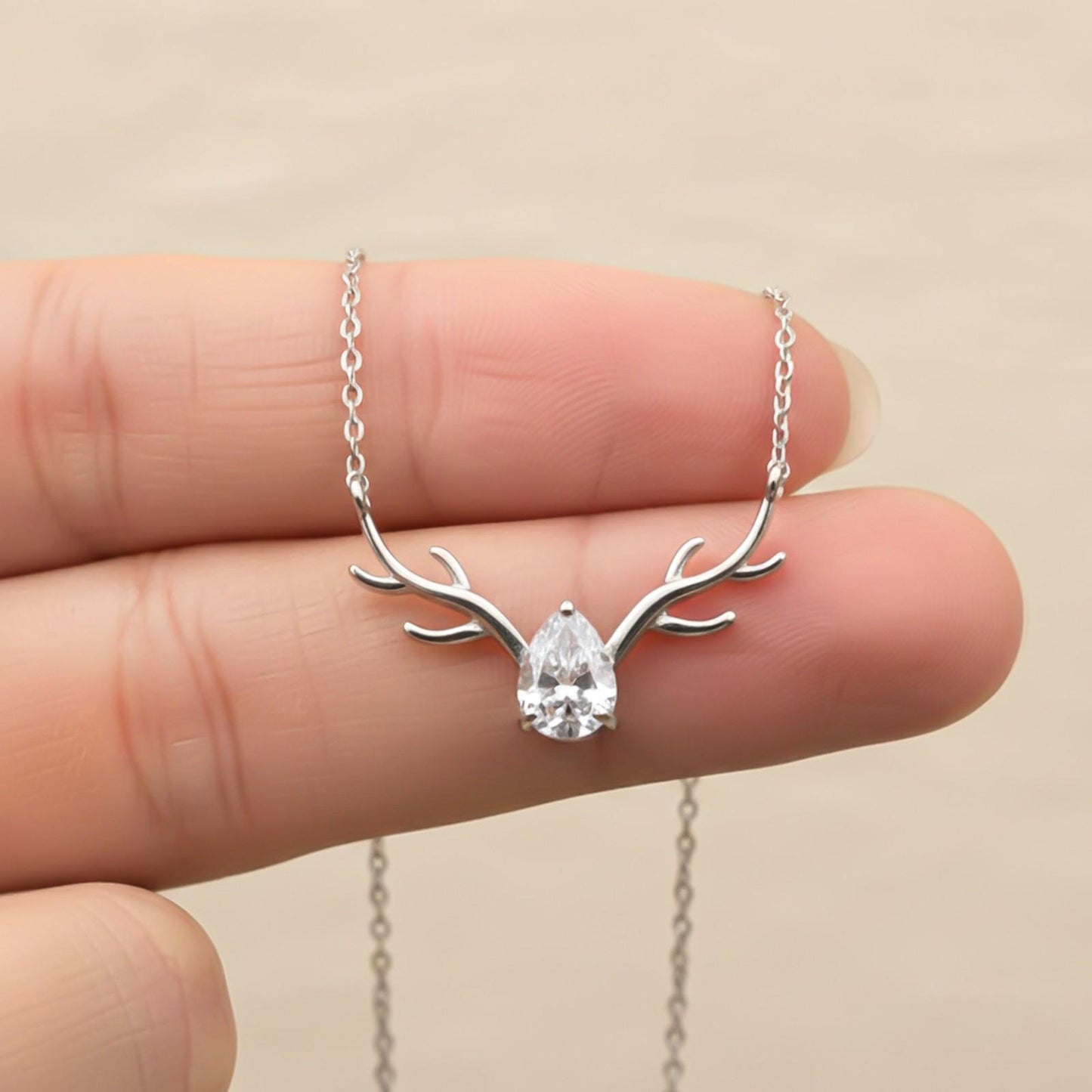 Silver Deer Antler Cubic Zircon Necklace