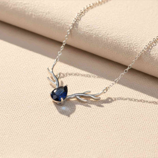 Silver Deer Antler Blue Sapphire Necklace
