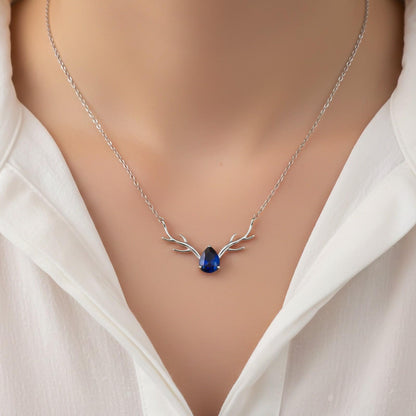 Silver Deer Antler Blue Sapphire Necklace