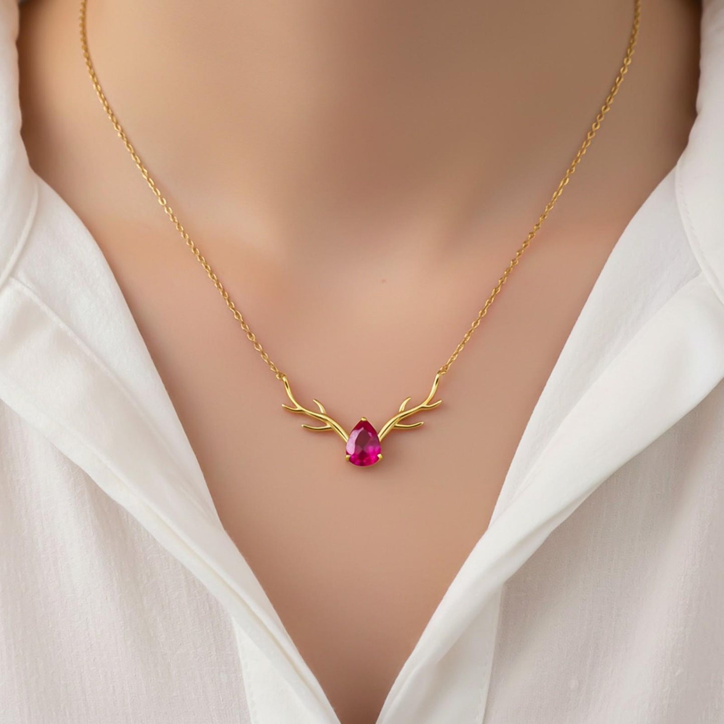 Golden Deer Antler Pink Sapphire Necklace