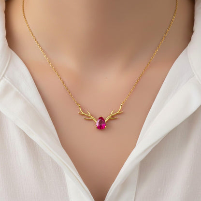 Golden Deer Antler Pink Sapphire Necklace