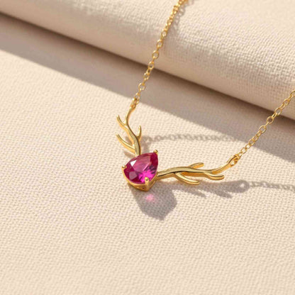 Golden Deer Antler Pink Sapphire Necklace