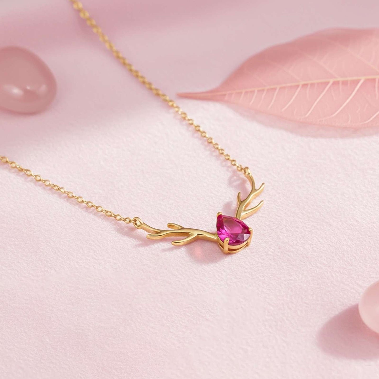 Golden Deer Antler Pink Sapphire Necklace