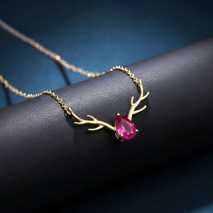 Golden Deer Antler Pink Sapphire Necklace