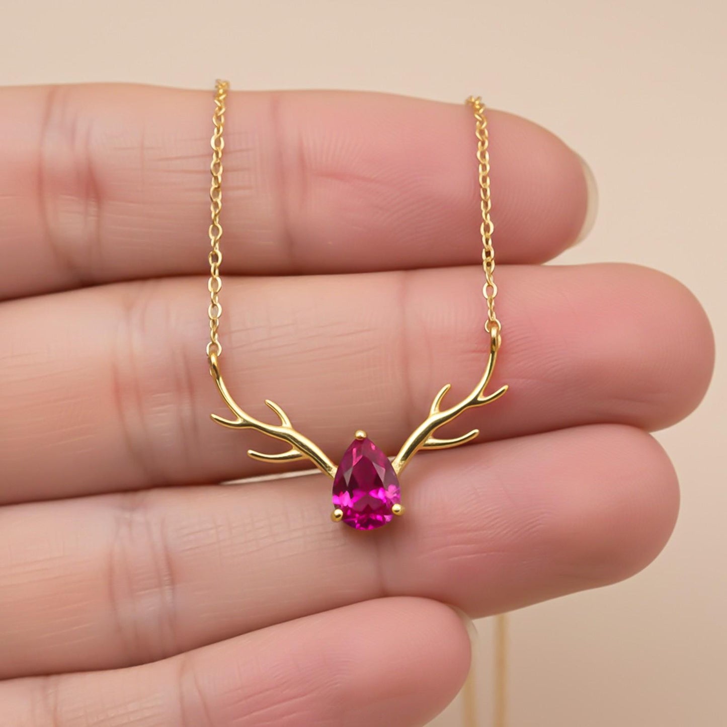 Golden Deer Antler Pink Sapphire Necklace