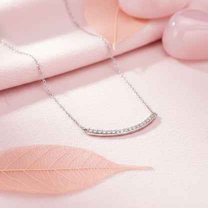 Silver Curved Bar Diamond Necklace