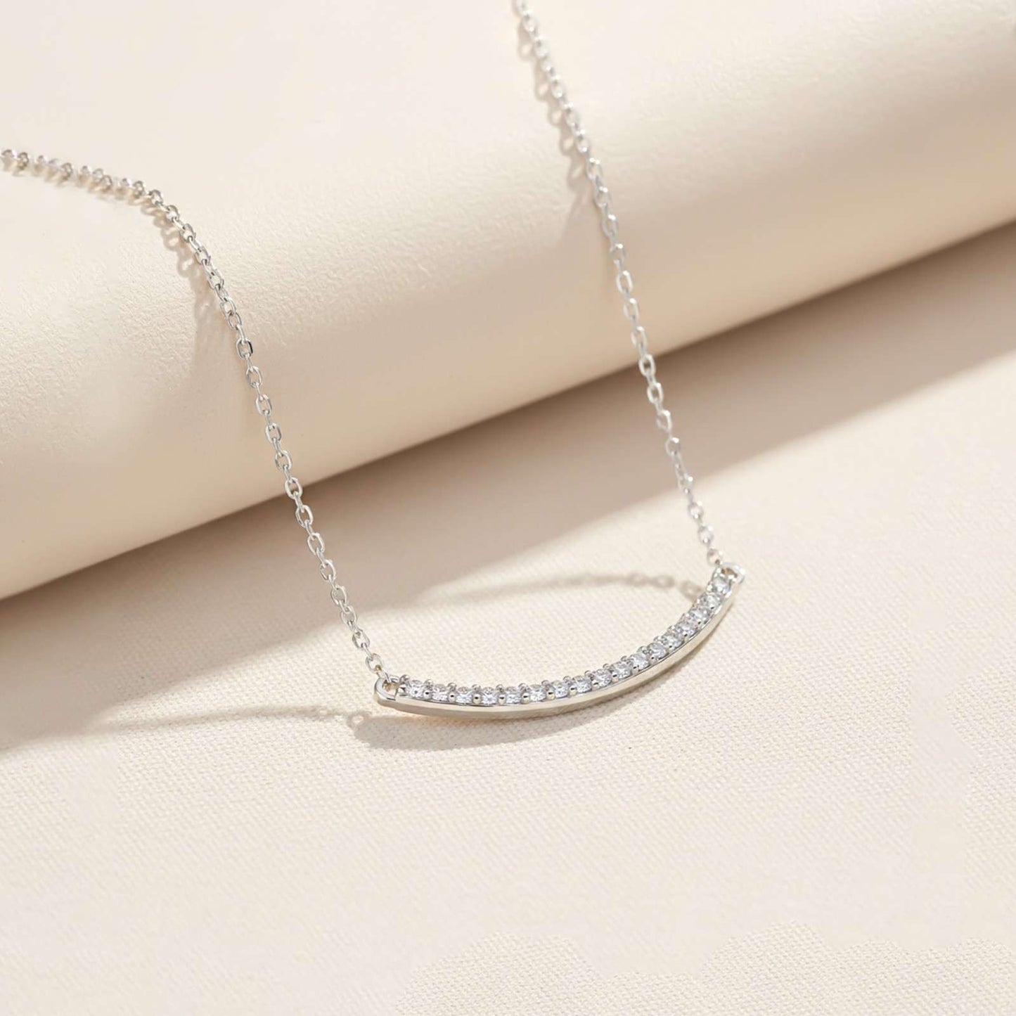 Silver Curved Bar Diamond Necklace