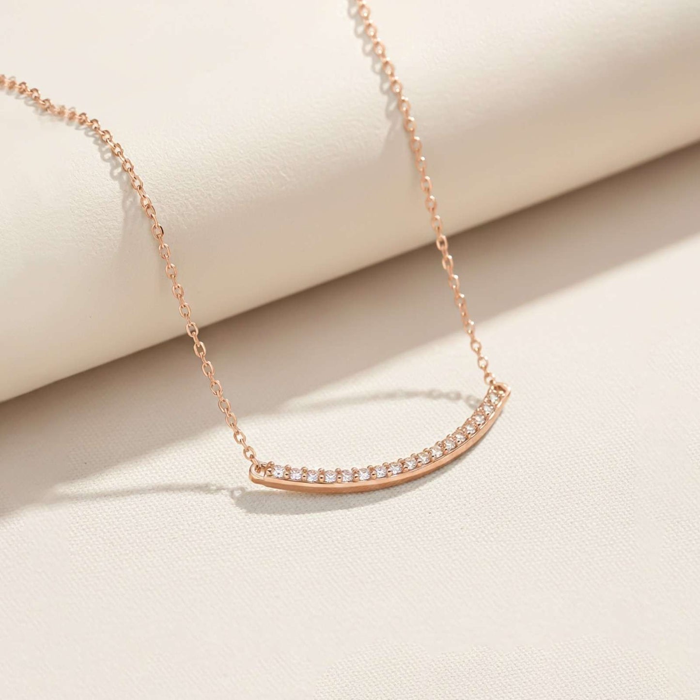 Rose Gold Cubic Zircon Dainty U Bar Necklace