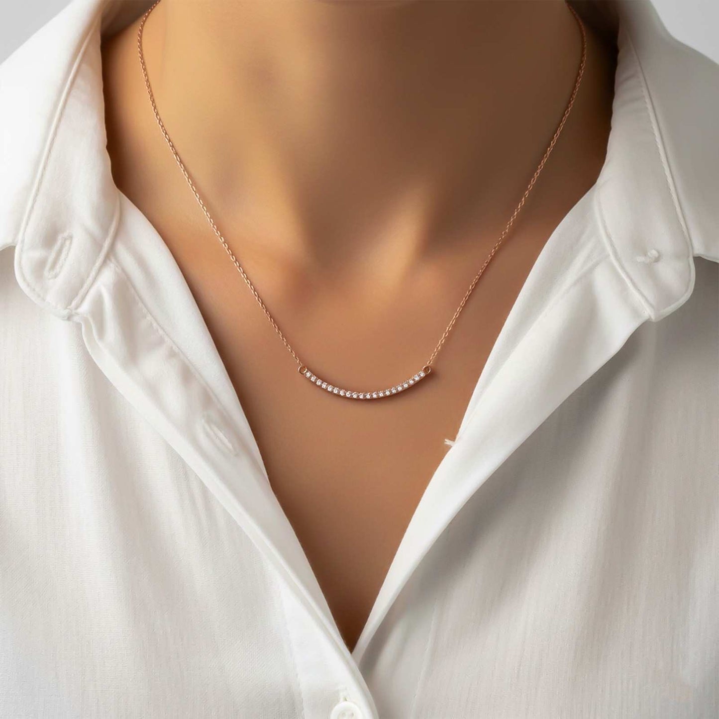 Rose Gold Cubic Zircon Dainty U Bar Necklace