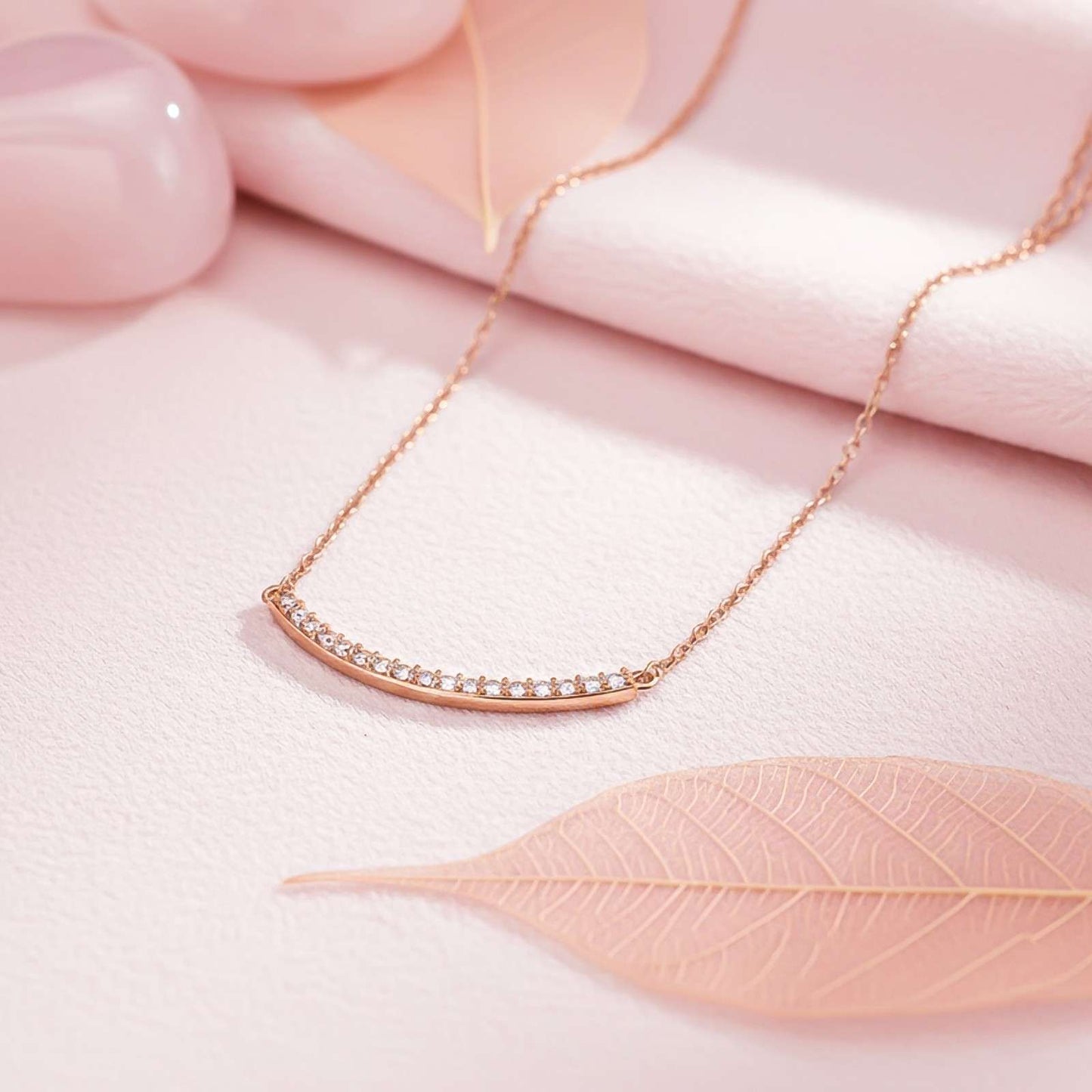 Rose Gold Cubic Zircon Dainty U Bar Necklace