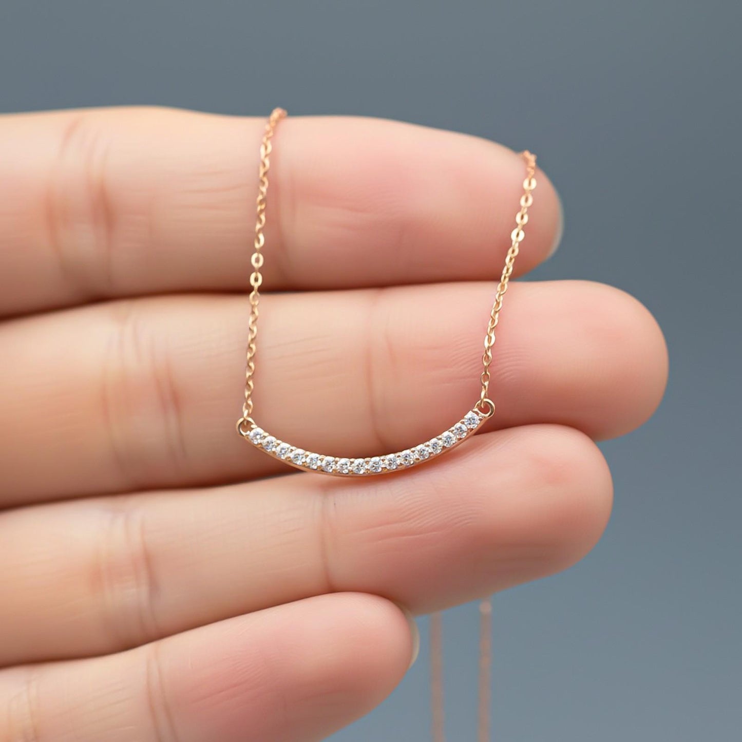 Rose Gold Cubic Zircon Dainty U Bar Necklace