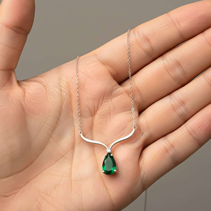 Silver Emerald Vine Drop Necklace