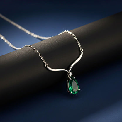 Silver Emerald Vine Drop Necklace