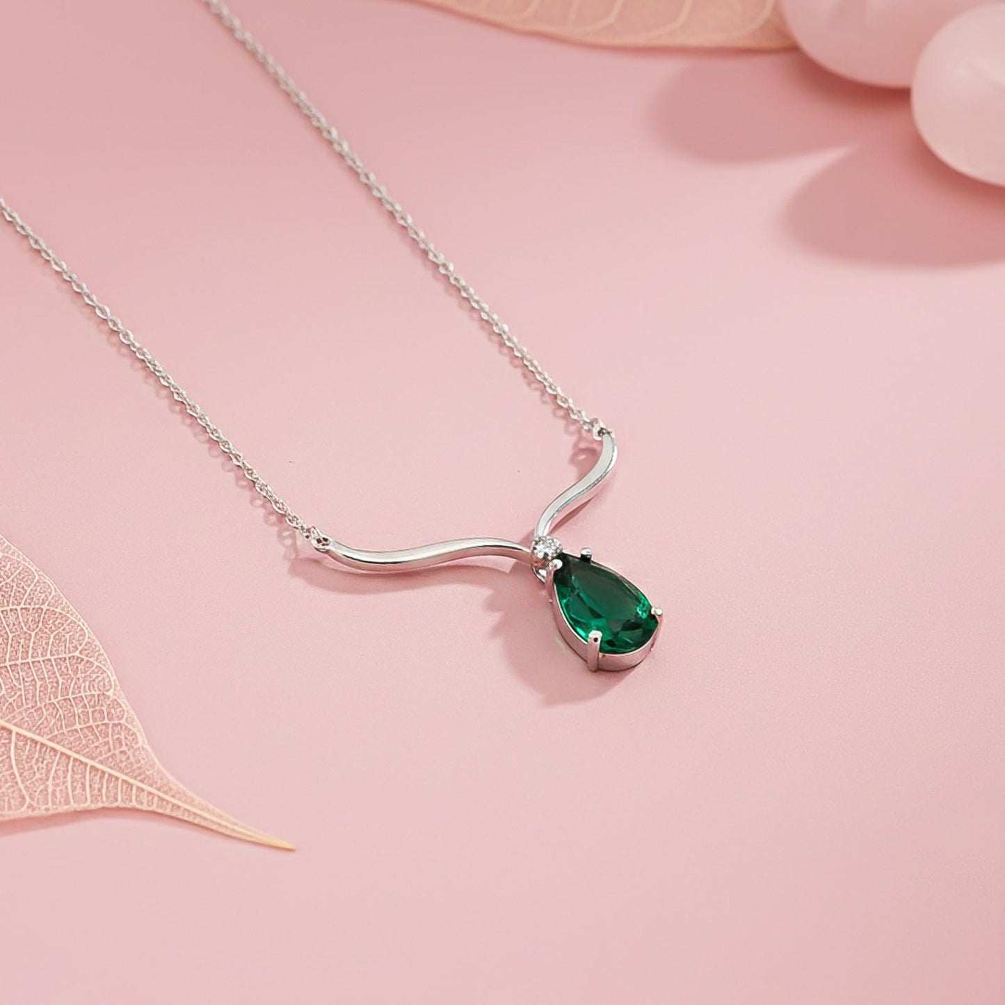 Silver Emerald Vine Drop Necklace