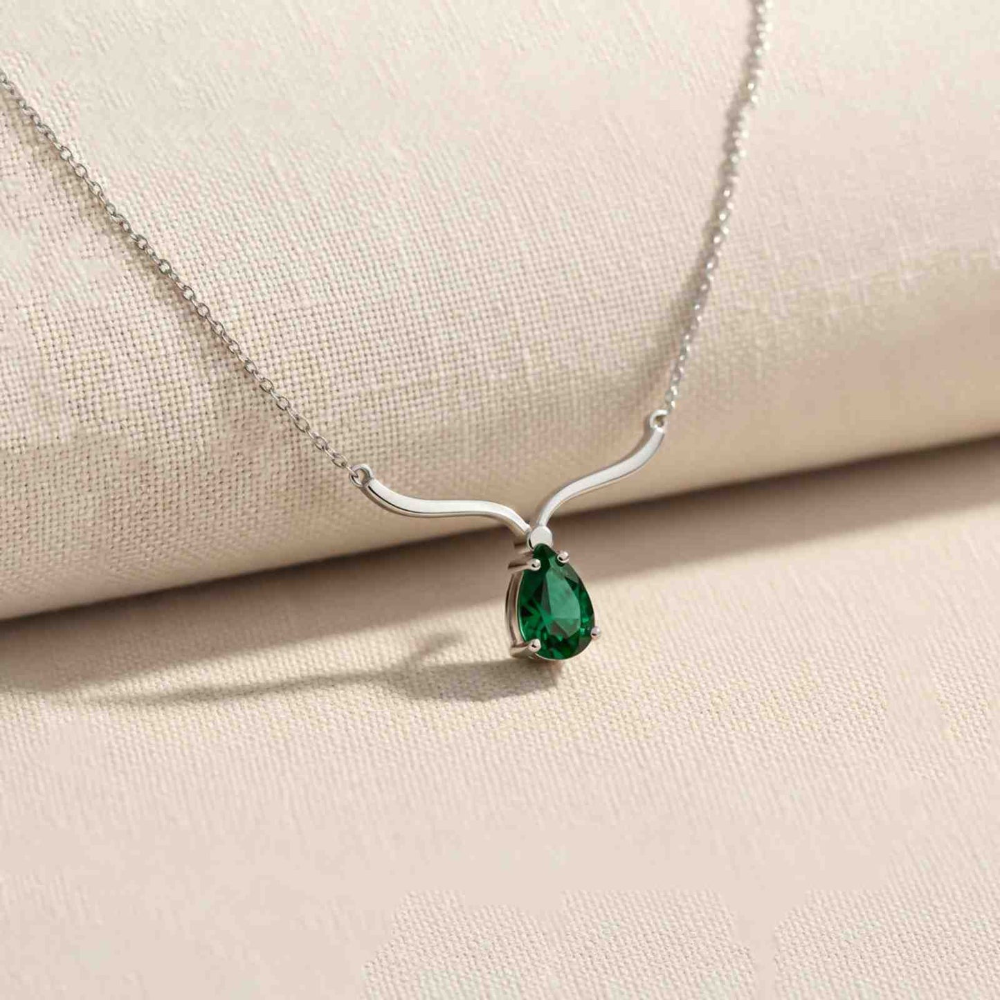Silver Emerald Vine Drop Necklace