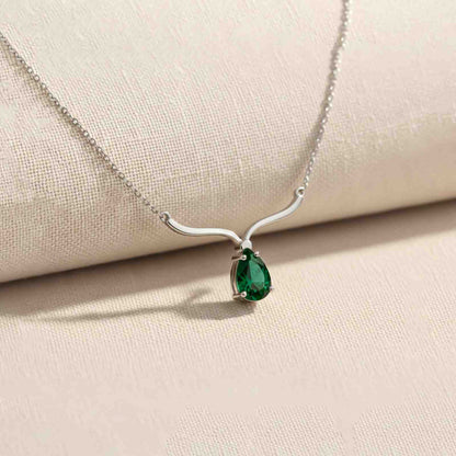 Silver Emerald Vine Drop Necklace