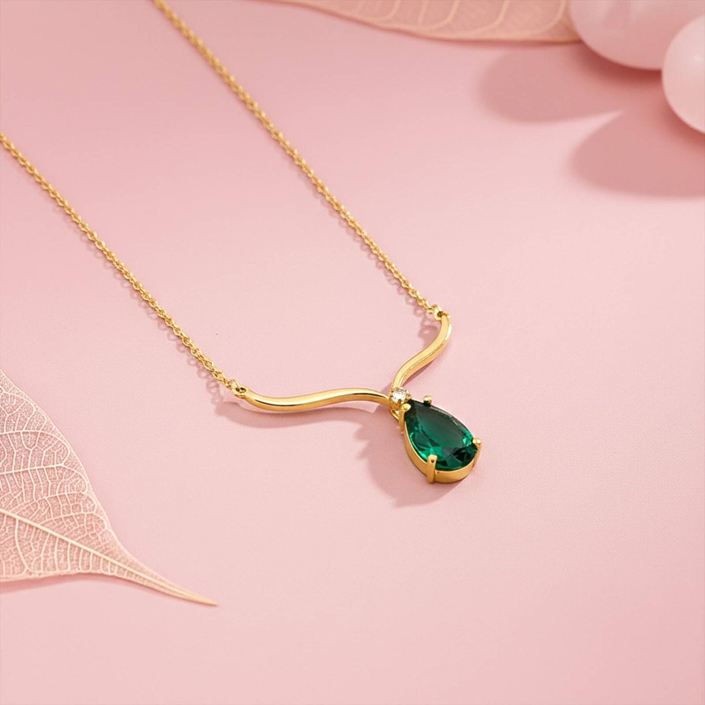 Golden Emerald Vine Drop Necklace
