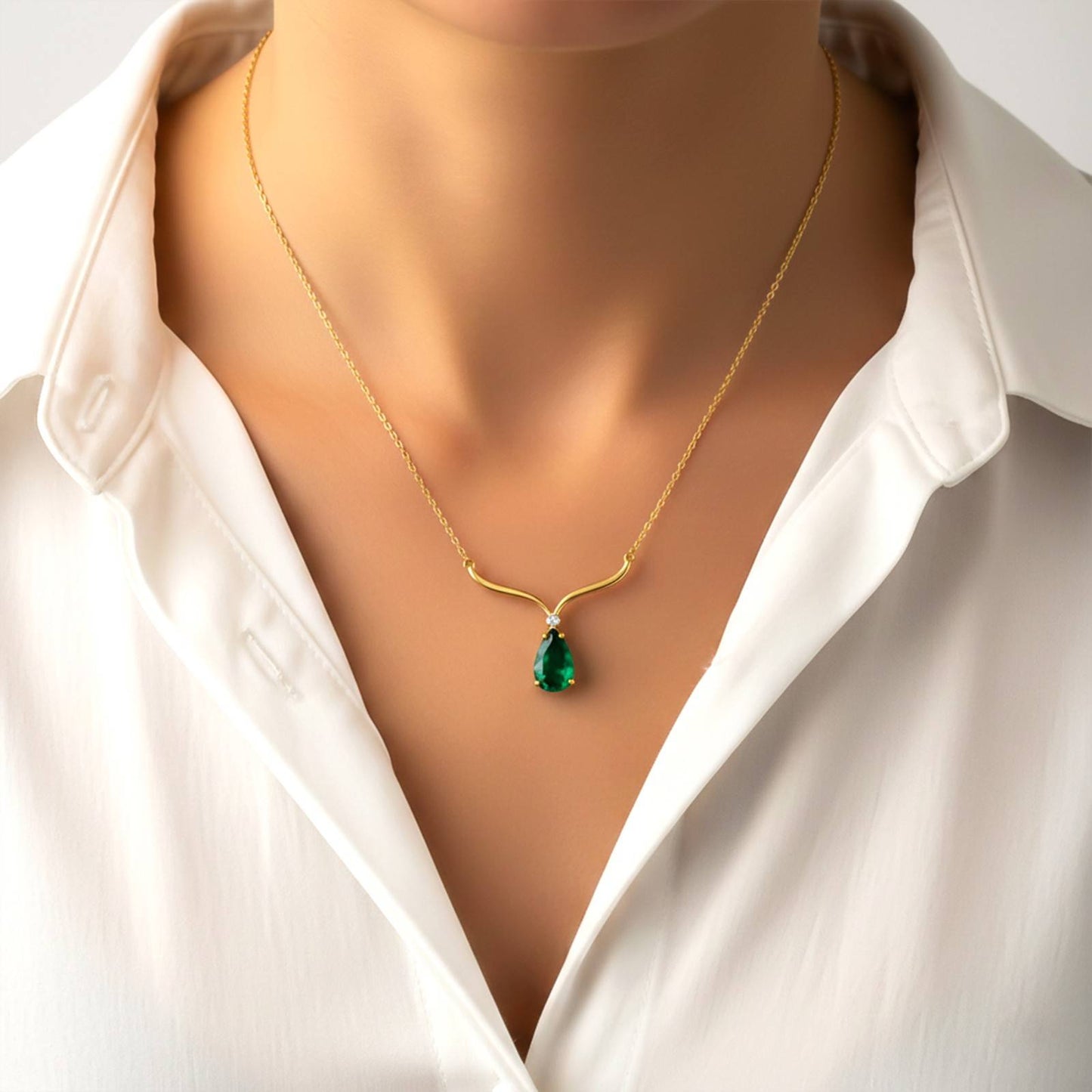 Golden Emerald Vine Drop Necklace