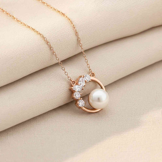 Rose Gold Pearl Circle Shape Necklace