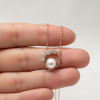 Rose Gold Pearl Circle Shape Necklace