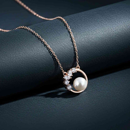 Rose Gold Pearl Circle Shape Necklace