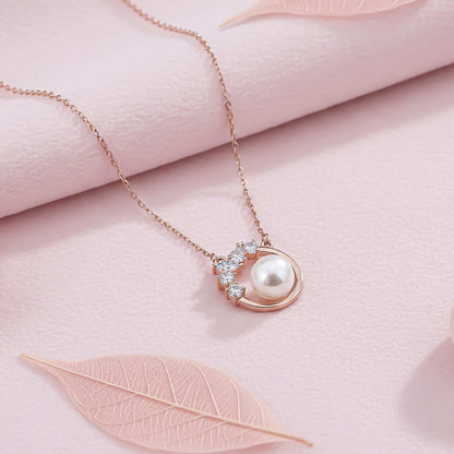 Rose Gold Pearl Circle Shape Necklace