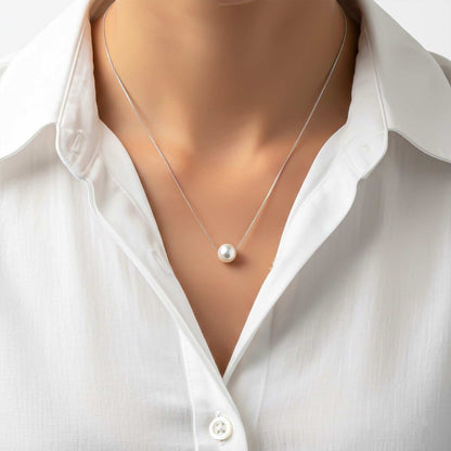 Silver White Pearl Moon Necklace