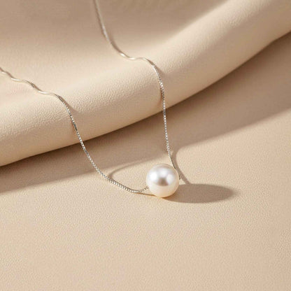 Silver White Pearl Moon Necklace
