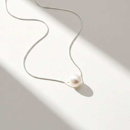 Silver White Pearl Moon Necklace