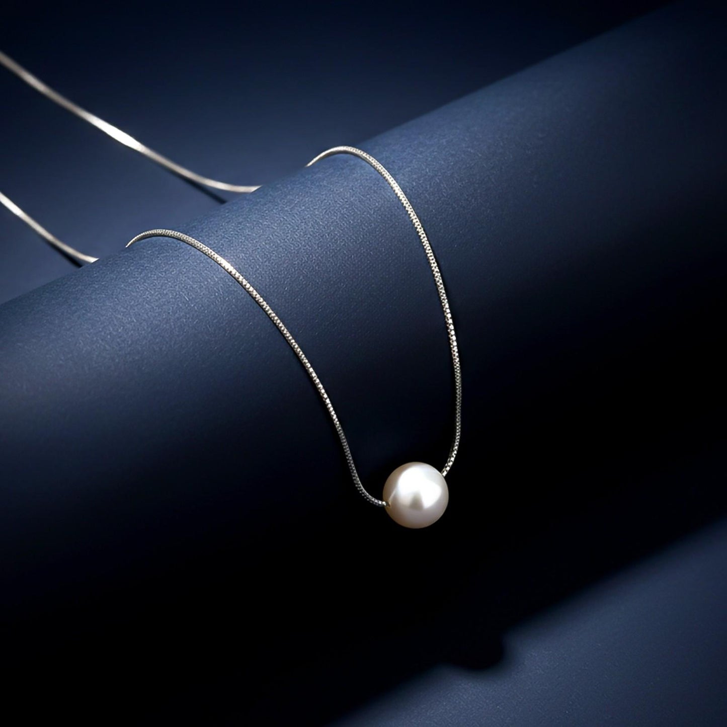 Silver White Pearl Moon Necklace