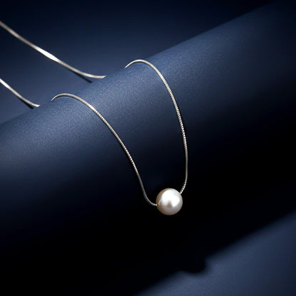 Silver White Pearl Moon Necklace