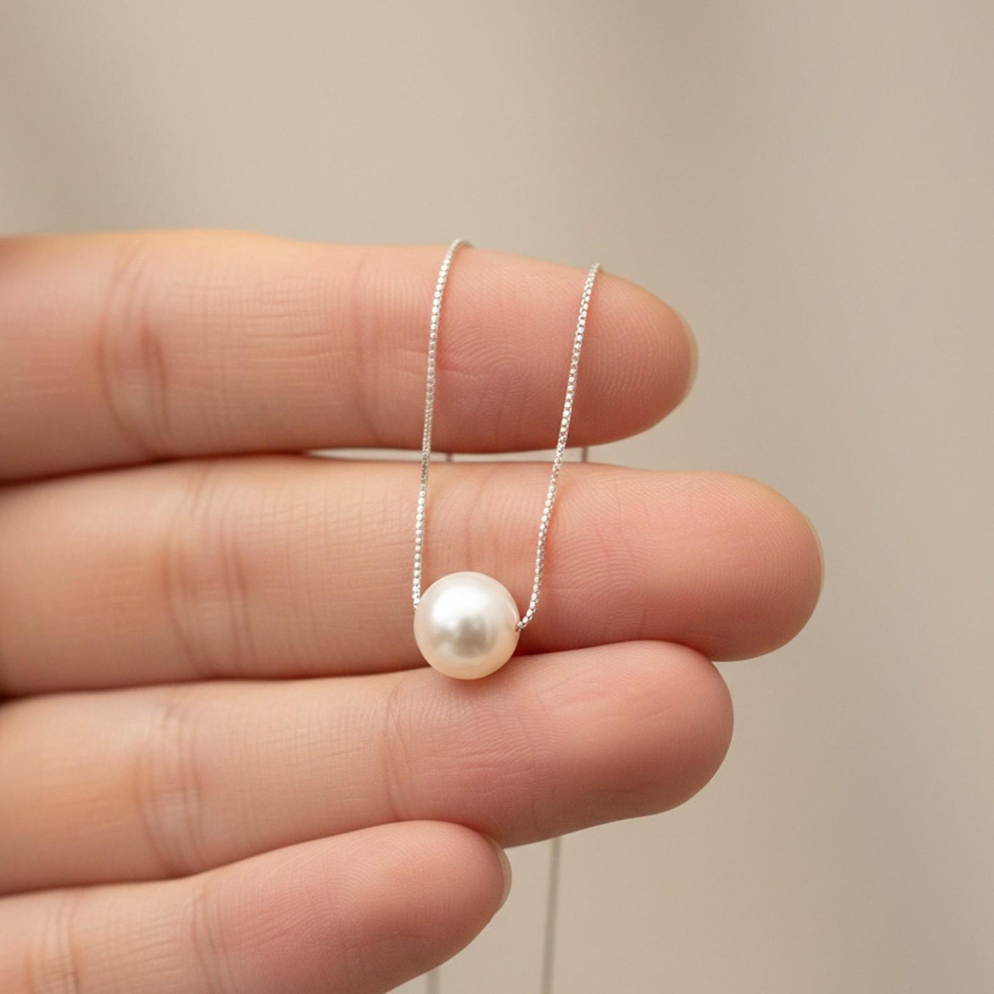 Silver White Pearl Moon Necklace