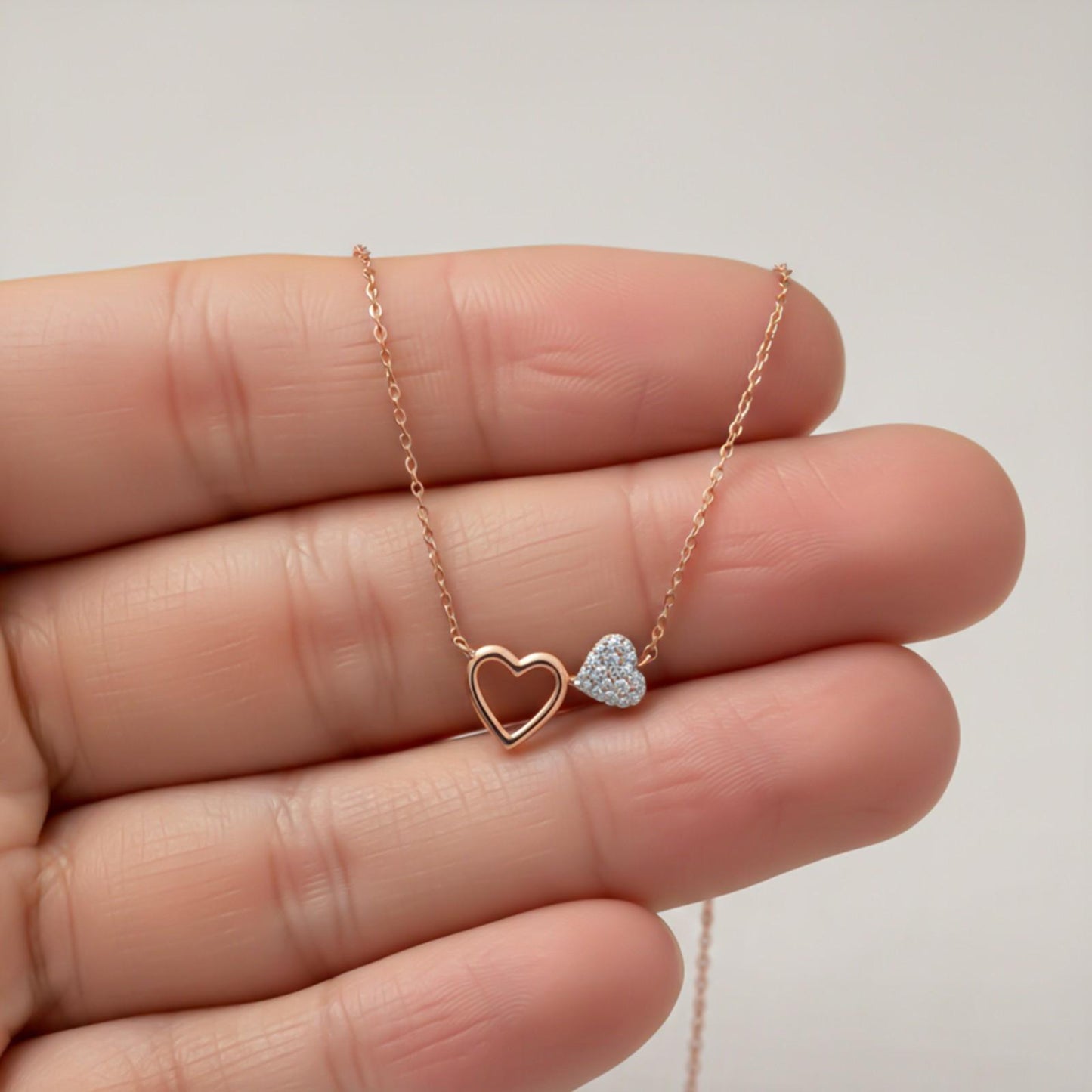 Rose Gold Open & little Hearts Necklace