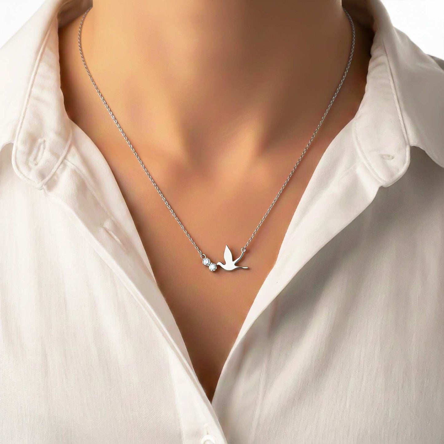 Silver Flying Pigeon Necklace