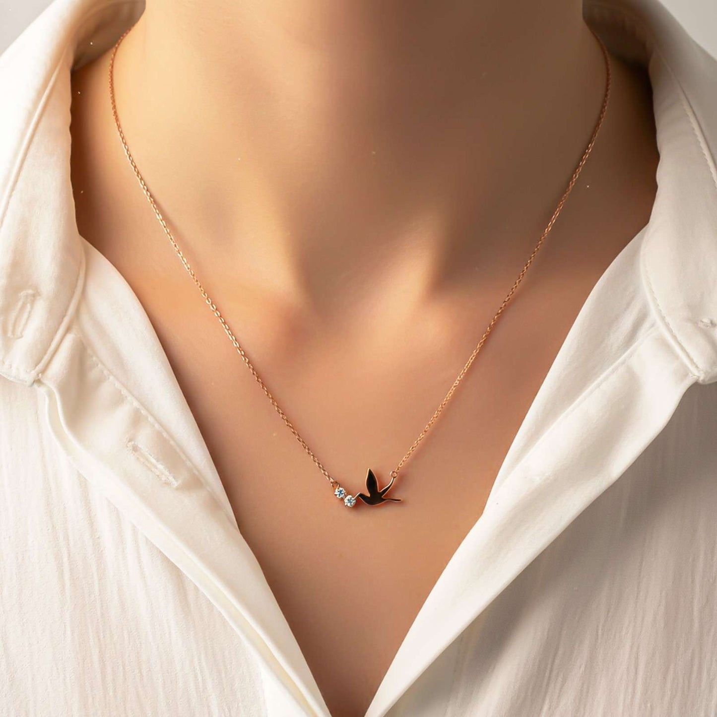 Rose Gold Flying Pigeon Necklace