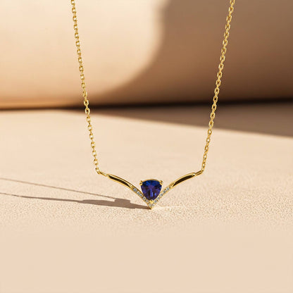 Yellow Gold V-shaped Sapphire Necklace