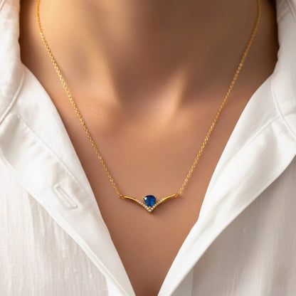 Yellow Gold V-shaped Sapphire Necklace