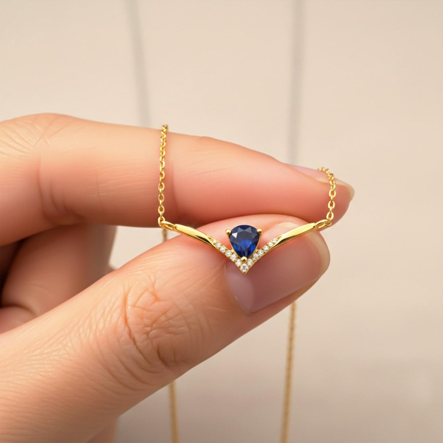 Yellow Gold V-shaped Sapphire Necklace