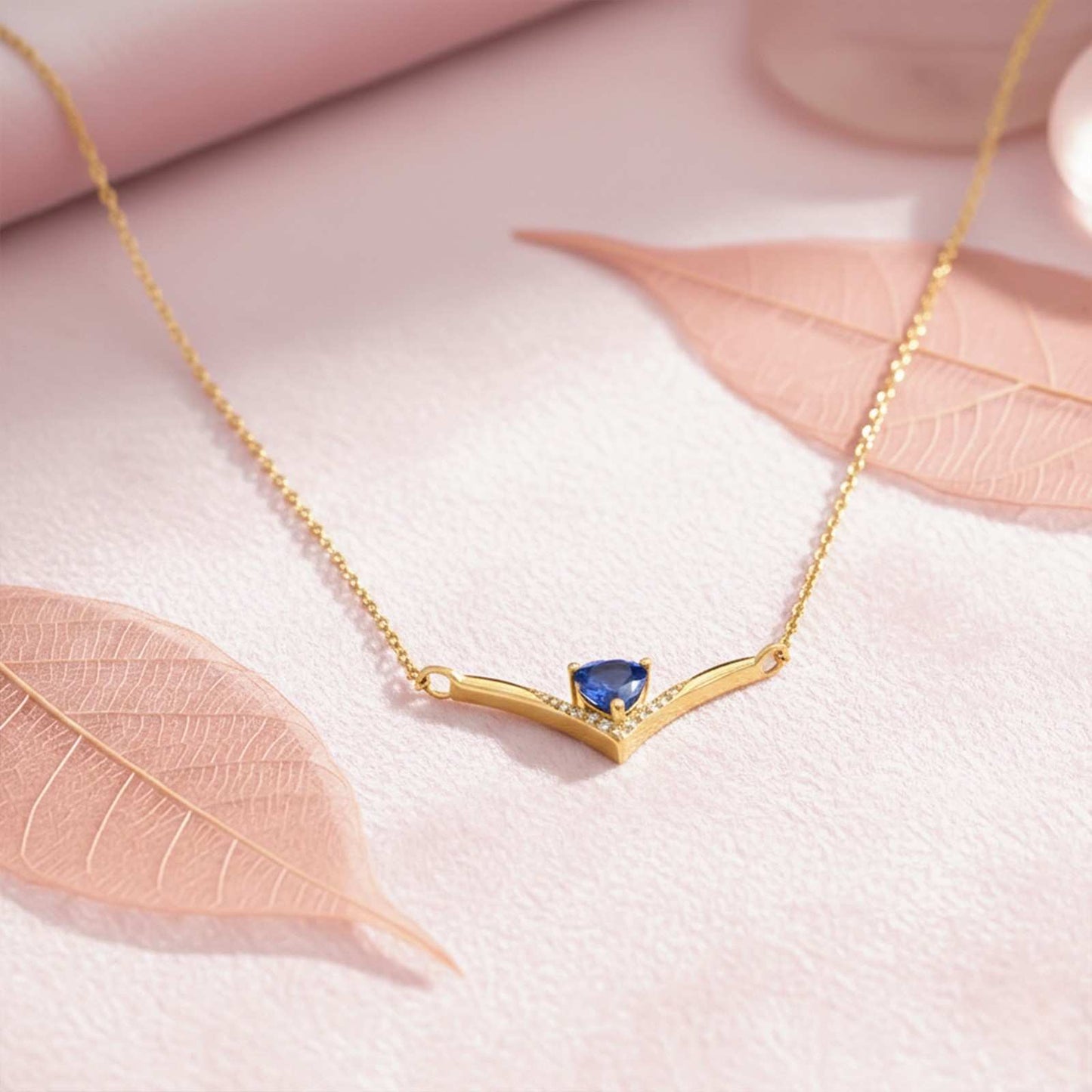 Yellow Gold V-shaped Sapphire Necklace